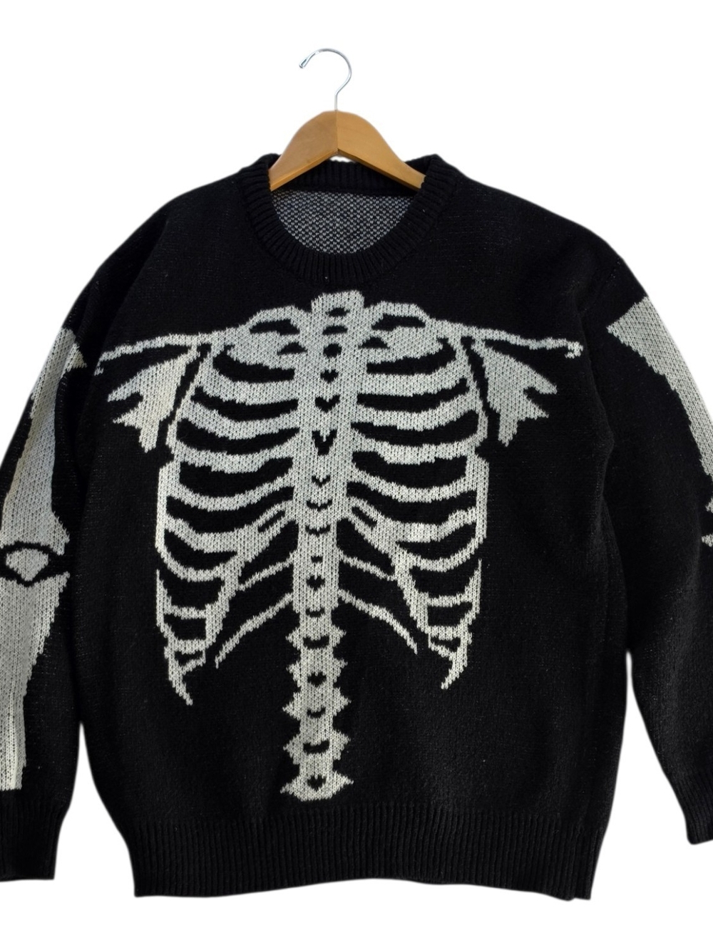 Black Skeleton Knit Sweater - Men's Crewneck